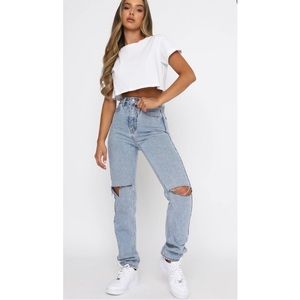 White fox straight leg light wash jeans